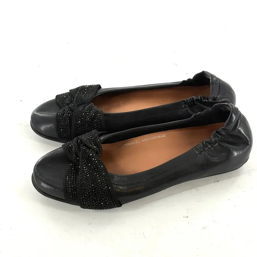 FitFlop Twiss Crystal Ballet Flat 6 Black Leather Fit Flop Comfort Slip On